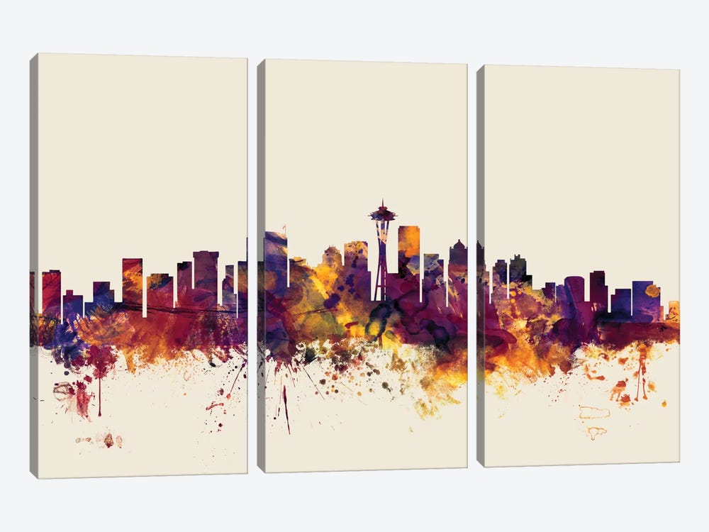 Seattle, Washington, USA On Beige by Michael Tompsett 3-piece Canvas Print