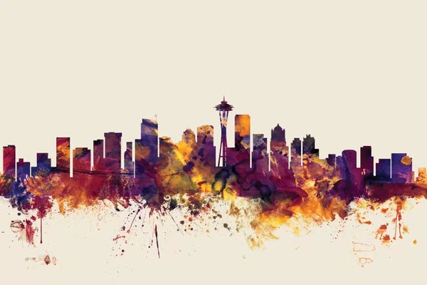 Seattle: Seattle, Washington, USA On Beige by Michael Tompsett