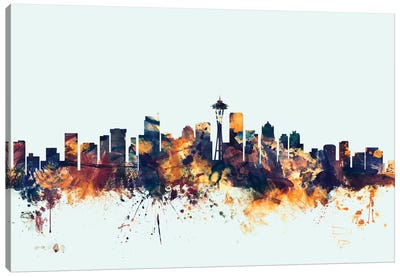 Seattle, Washington, USA On Blue Canvas Art Print - Seattle Skylines