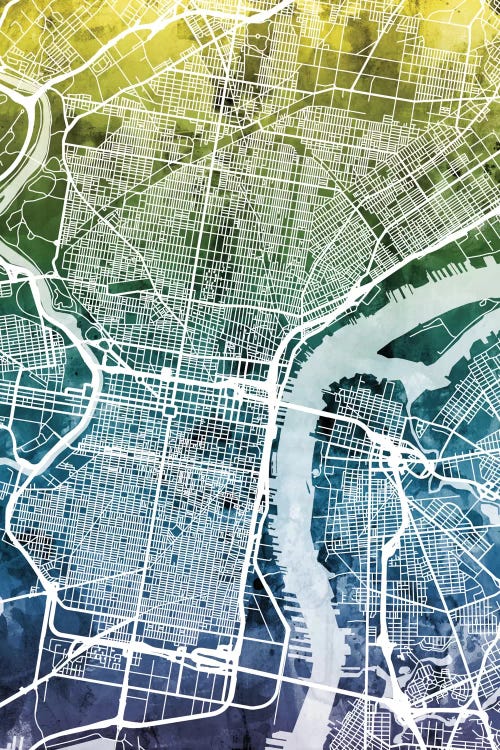 Gradient Map Of Philadelphia, Pennsylvania, USA by Michael Tompsett canvas print
