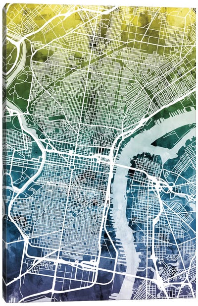 Philadelphia, Pennsylvania, USA Canvas Art Print - Philadelphia Maps