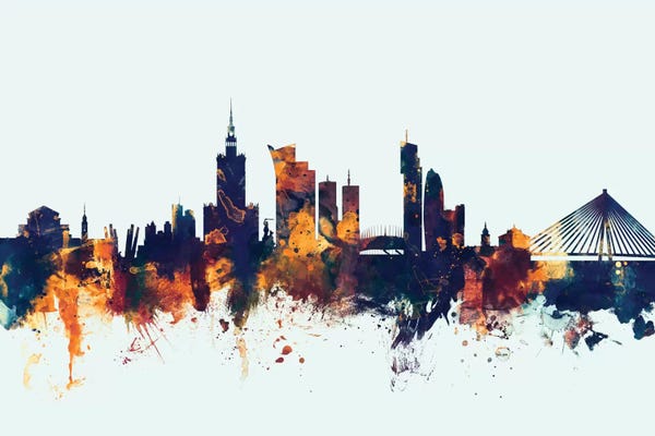 Poland: Warsaw, Poland On Blue by Michael Tompsett