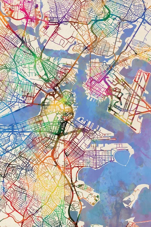Rainbow Map Of Boston, Massachusetts, USA by Michael Tompsett wall art