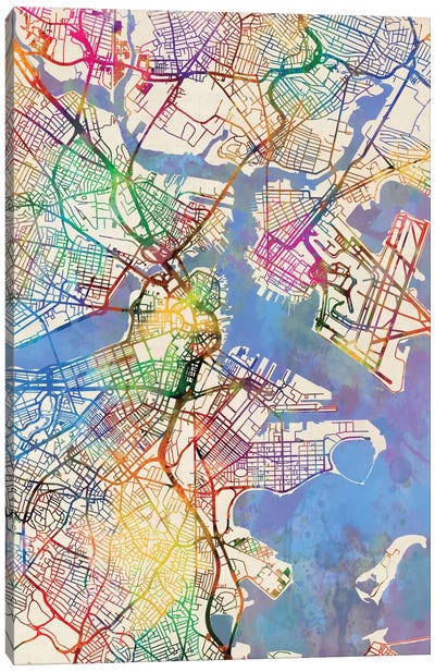 Boston, Massachusetts, USA Canvas Art Print - Abstract Maps Art