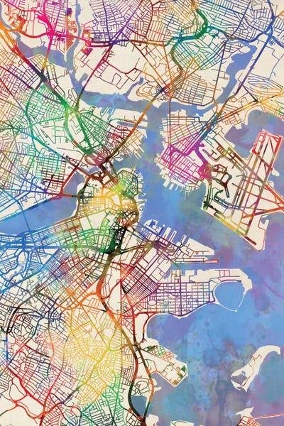 Maps: Rainbow Map Of Boston, Massachusetts, USA by Michael Tompsett