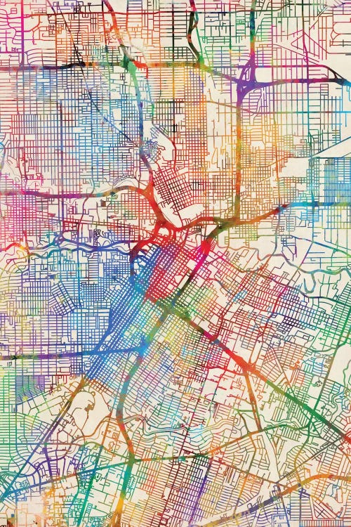 Rainbow Map Of Houston, Texas, USA by Michael Tompsett canvas print