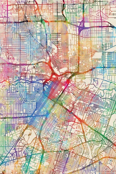 Urban Maps: Rainbow Map Of Houston, Texas, USA by Michael Tompsett