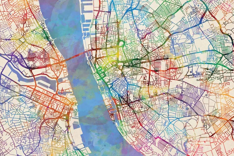 Rainbow Map Of Liverpool, England, United Kingdom by Michael Tompsett wall art