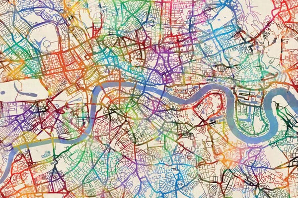 London Maps: Rainbow Map Of London, England, United Kingdom by Michael Tompsett
