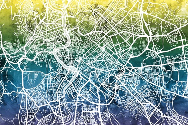 Color Gradient Urban Street Maps: Gradient Map Of Rome, Italy by Michael Tompsett