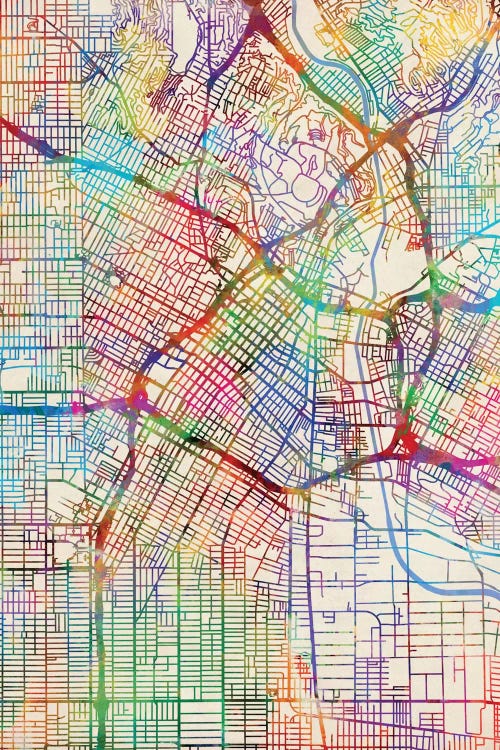 Rainbow Map Of Los Angeles, California, USA by Michael Tompsett wall art