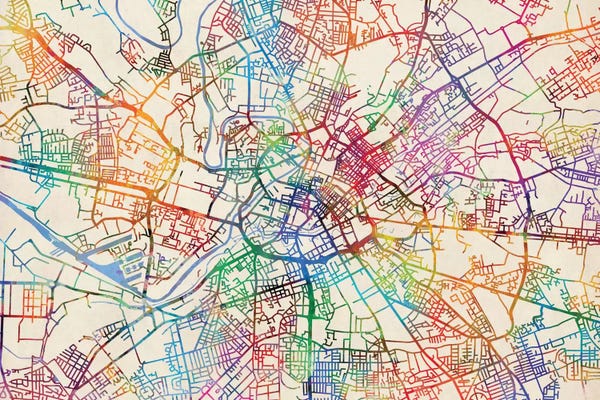 Manchester: Rainbow Map Of Manchester, England, United Kingdom by Michael Tompsett