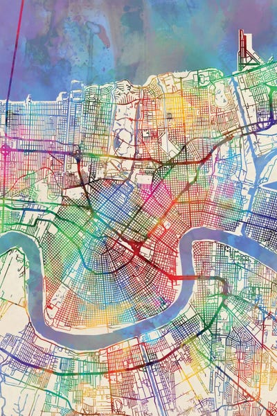 Louisiana: Rainbow Map Of New Orleans, Louisiana, USA by Michael Tompsett