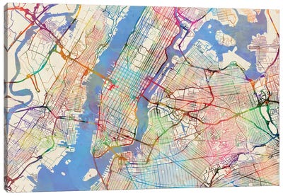 New York City, New York, USA Canvas Art Print - New York City Map