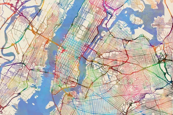 New York City Maps: Rainbow Map Of New York City, New York, USA by Michael Tompsett
