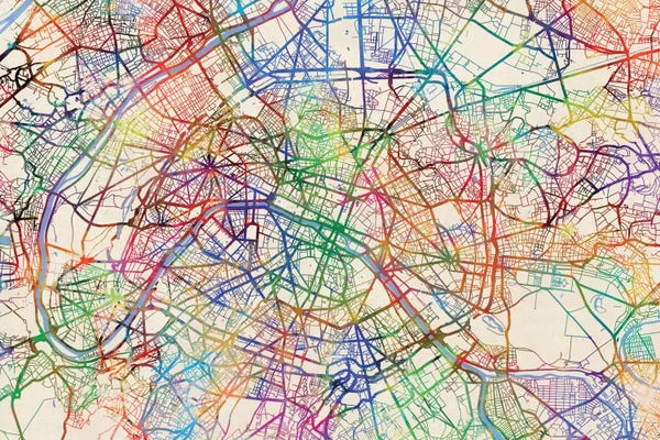 Michael Tompsett: Rainbow Map Of Paris, France by Michael Tompsett