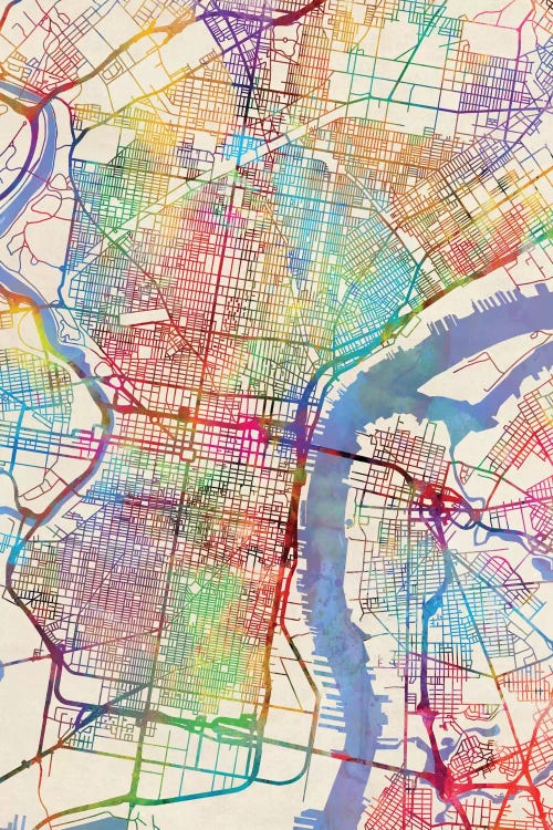 Rainbow Map Of Philadelphia, Pennsylvania, USA by Michael Tompsett wall art