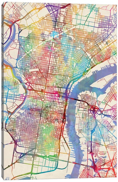 Philadelphia, Pennsylvania, USA Canvas Art Print - Abstract Maps Art