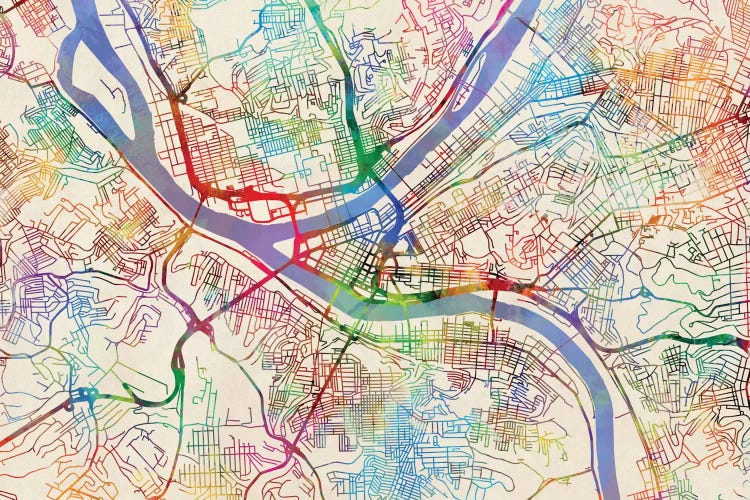 Rainbow Map Of Pittsburgh, Pennsylvania, USA by Michael Tompsett wall art