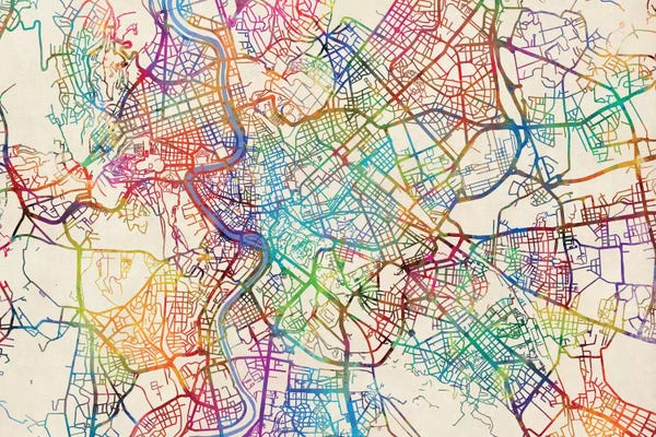 Urban Maps: Rainbow Map Of Rome, Italy by Michael Tompsett