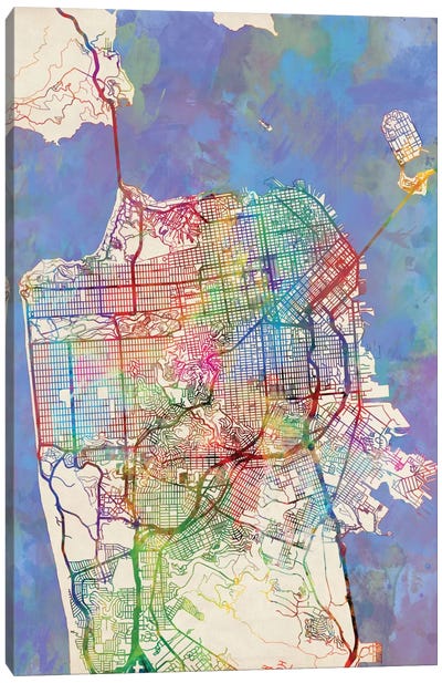 San Francisco, California, USA Canvas Art Print - Abstract Maps Art