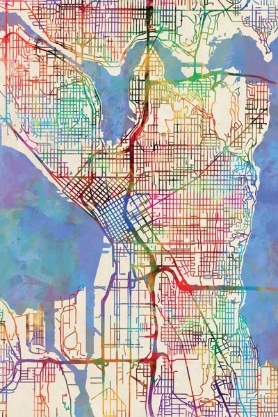 Seattle Maps: Rainbow Map Of Seattle, Washington, USA by Michael Tompsett