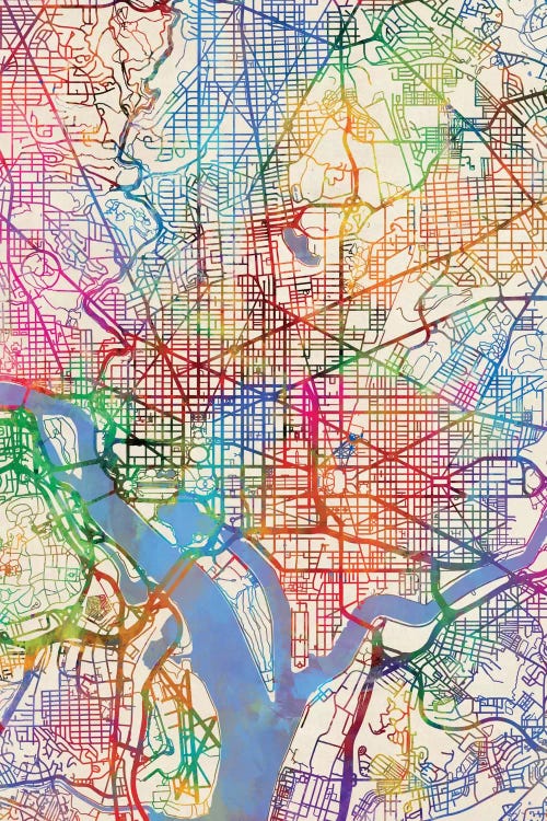 Rainbow Map Of Washington, D.C., USA by Michael Tompsett wall art