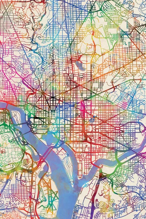 Rainbow Map Of Washington, D.C., USA by Michael Tompsett wall art