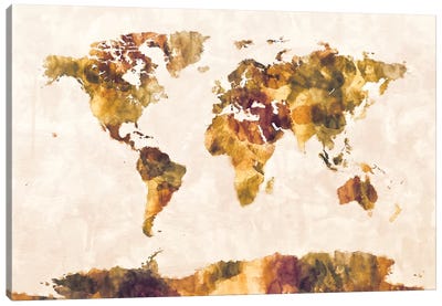 Foxed Retro Canvas Art Print - World Map Art
