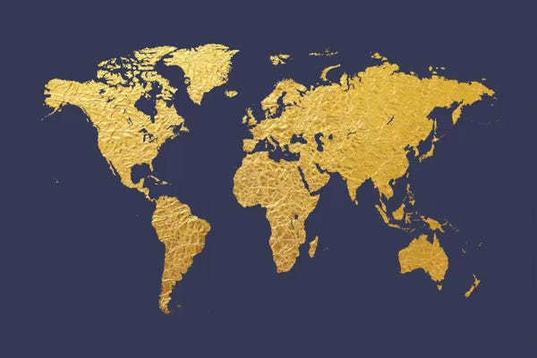 Maps: Gold Foil On Denim by Michael Tompsett