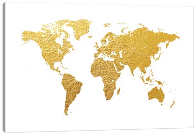 Gold Foil On White Canvas Art Print - Maps & Geography