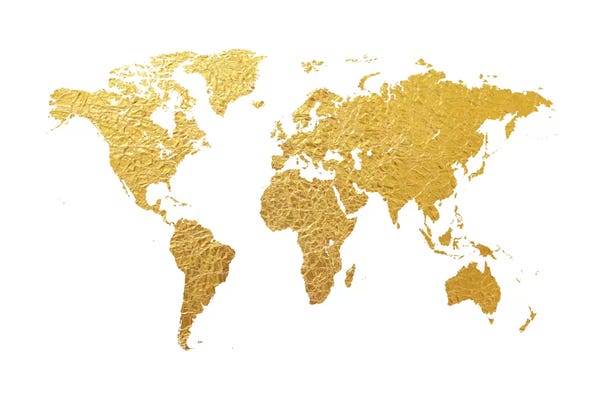 Large Map Art - Canvas Prints: Gold Foil On White by Michael Tompsett