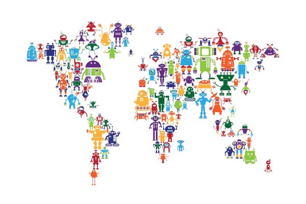 Kids Map Art: Rainbow Robots by Michael Tompsett