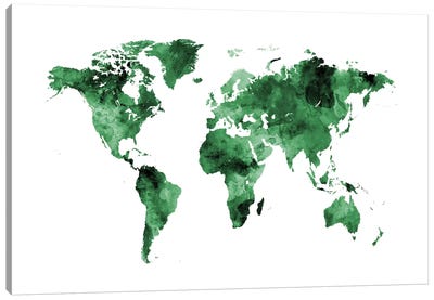 Shades Of Green (w/o Antarctica) Canvas Art Print - World Map Art