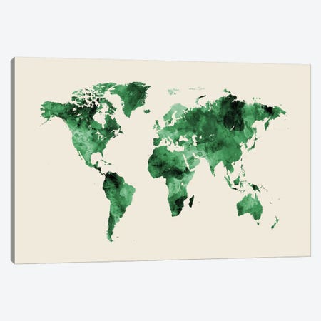 Shades Of Green On Beige (w/o Antarctica) Canvas Print #MTO470} by Michael Tompsett Canvas Artwork