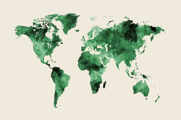Globes: Shades Of Green On Beige (w/o Antarctica) by Michael Tompsett