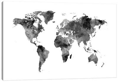 Shades Of Grey (w/o Antarctica) Canvas Art Print - Best Selling Map Art