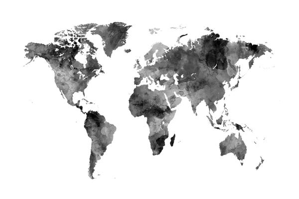 Large Map Art - Canvas Prints: Shades Of Grey (w/o Antarctica) by Michael Tompsett