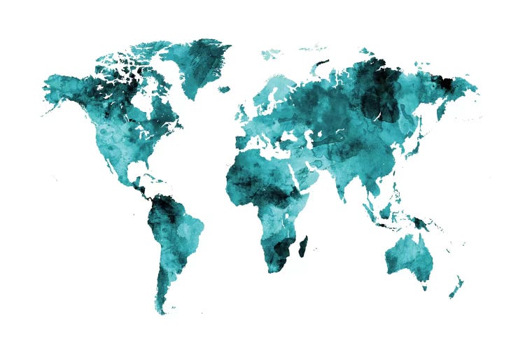 Shades Of Teal (w/o Antarctica) by Michael Tompsett wall art