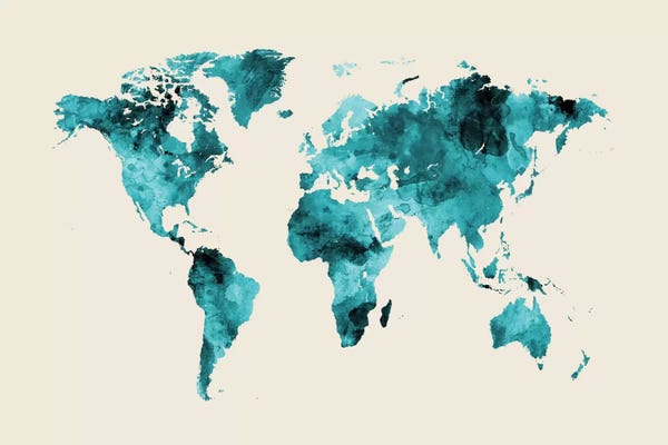 Globes: Shades Of Teal On Beige (w/o Antarctica) by Michael Tompsett