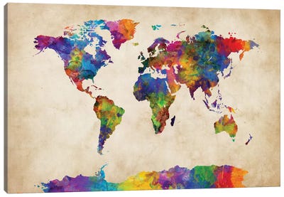 Strong Watercolors II Canvas Art Print - World Map Art
