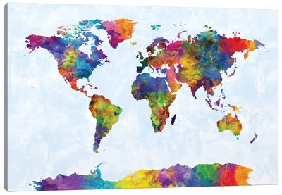 Strong Watercolors III Canvas Art Print - World Map Art