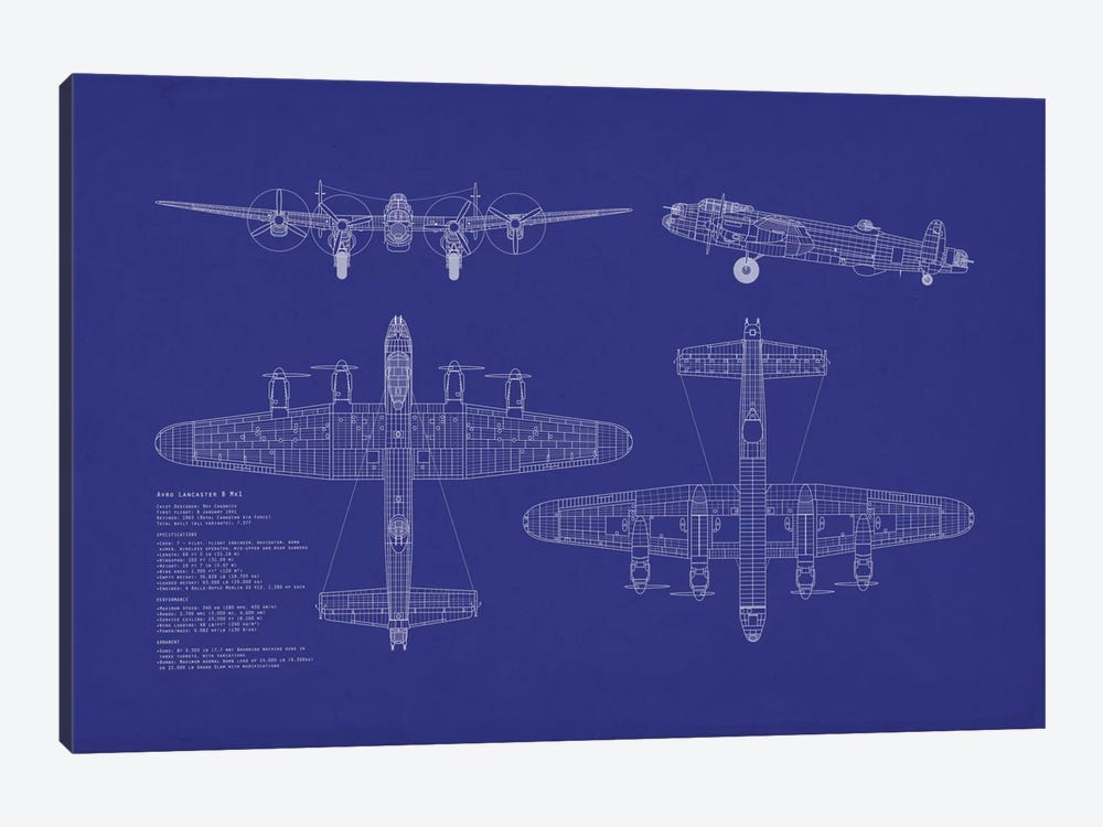 Avro Lancaster B Mk.I Blueprint by Michael Tompsett 1-piece Canvas Artwork