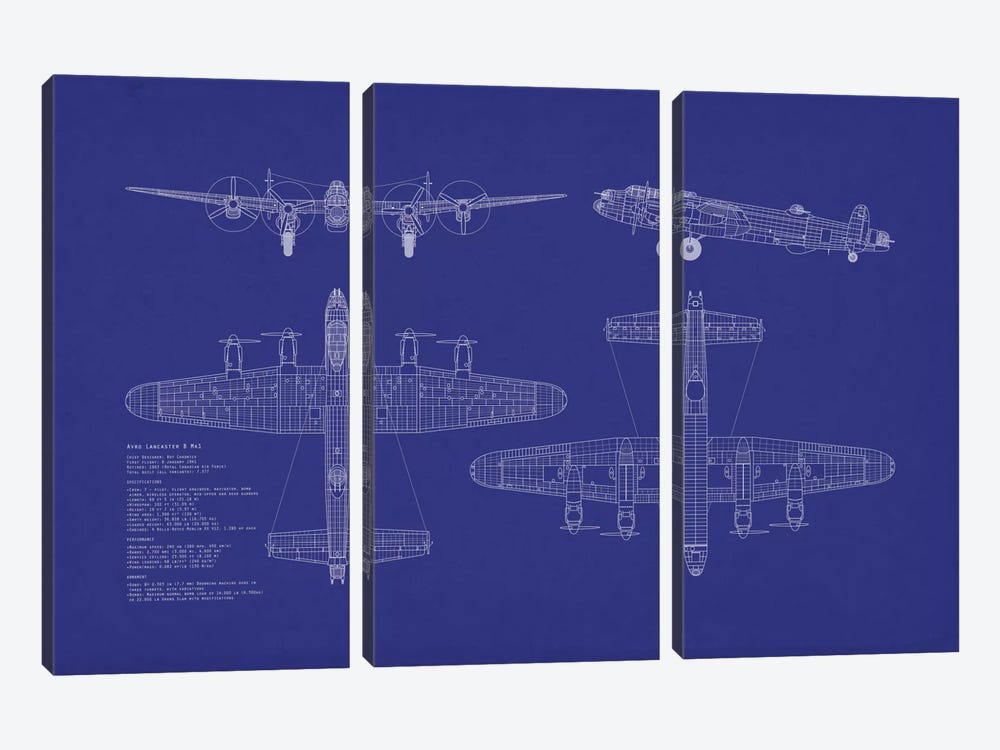 Avro Lancaster B Mk.I Blueprint by Michael Tompsett 3-piece Canvas Artwork