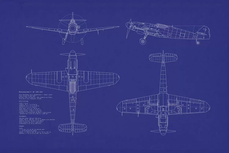 Messerschmitt Bf 109 G-10 Blueprint by Michael Tompsett wall art