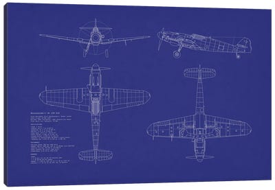 Messerschmitt Bf 109 G-10 Blueprint Canvas Art Print - Military Aircraft Art