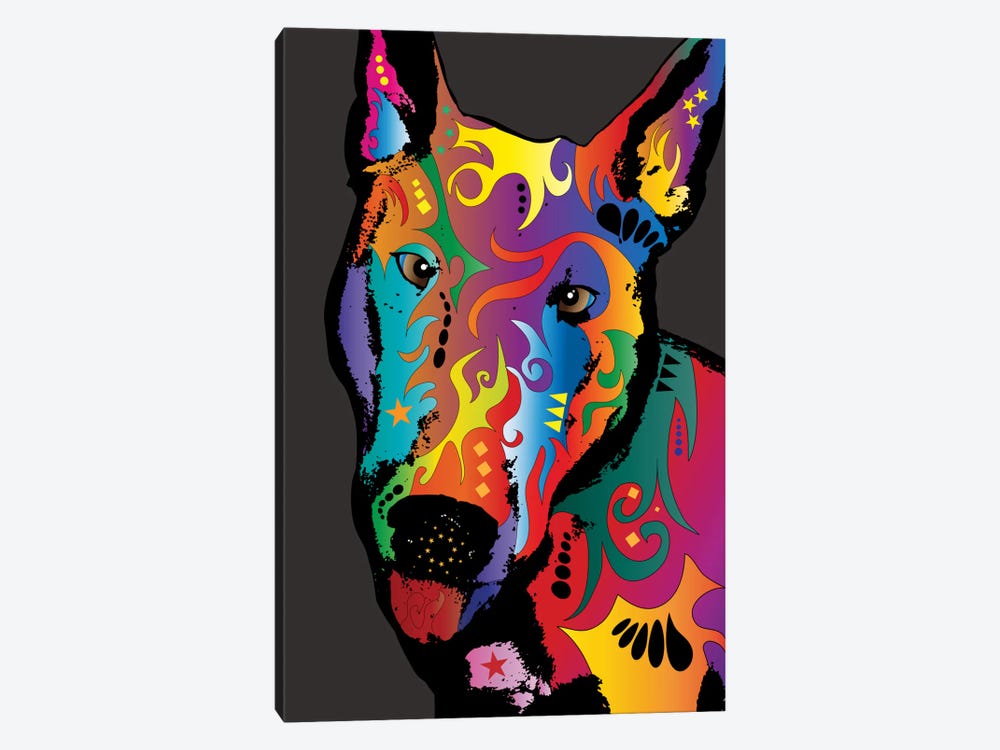 Rainbow Bull Terrier by Michael Tompsett 1-piece Canvas Artwork