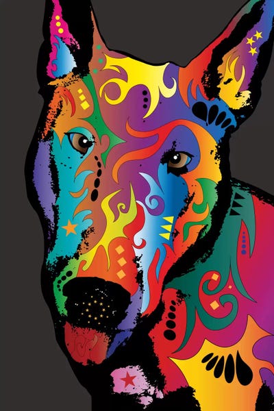Bull Terriers: Rainbow Bull Terrier by Michael Tompsett