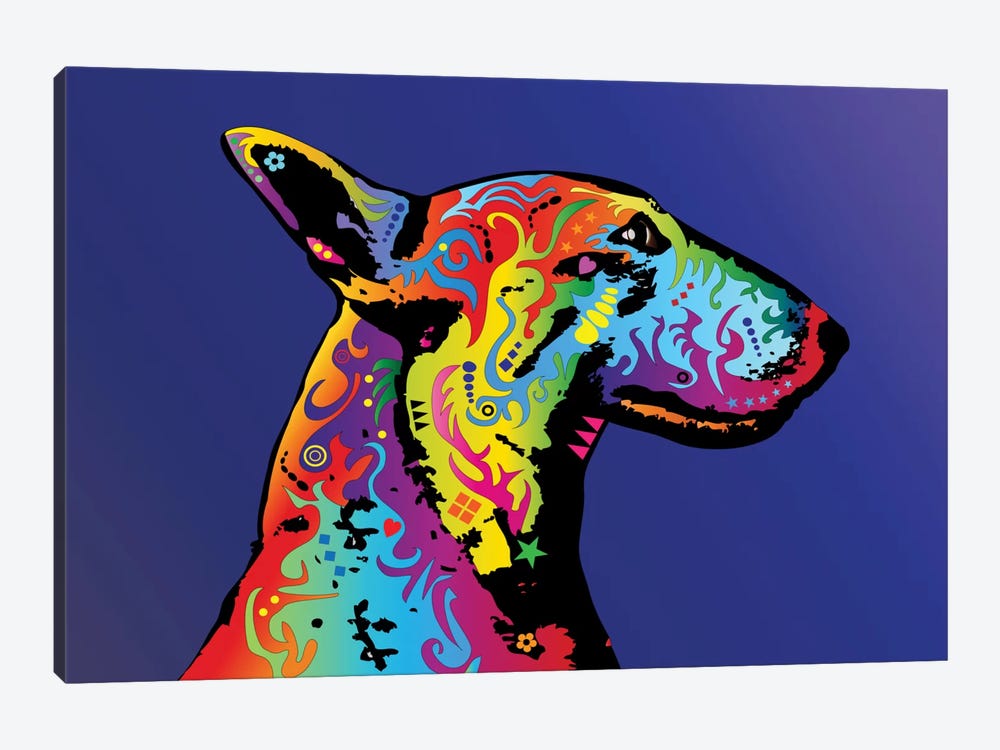 Rainbow Bull Terrier Profile by Michael Tompsett 1-piece Canvas Print