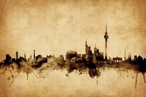 Berlin: Retro Skyline Of Berlin, Germany by Michael Tompsett